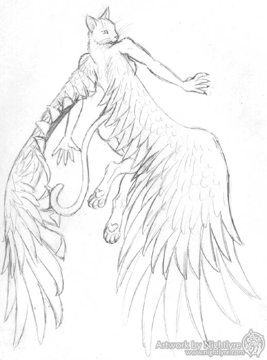 519x700 Wings Drawing Cat For Free Download - Winged Cat Drawing