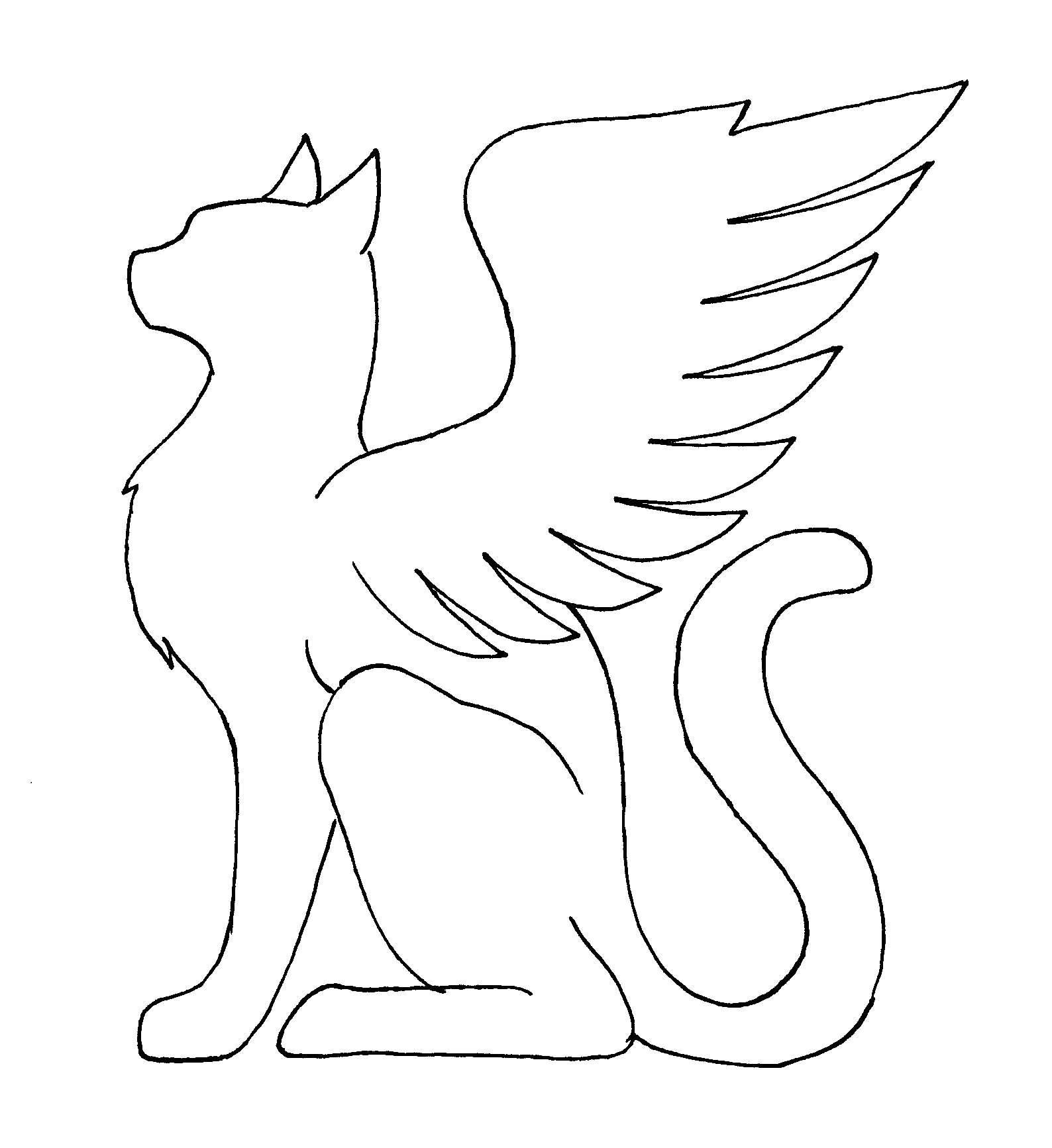 1588x1734 winged cat silhouette tressym wings drawing, cats, cat silhouette - Winged Cat Drawing