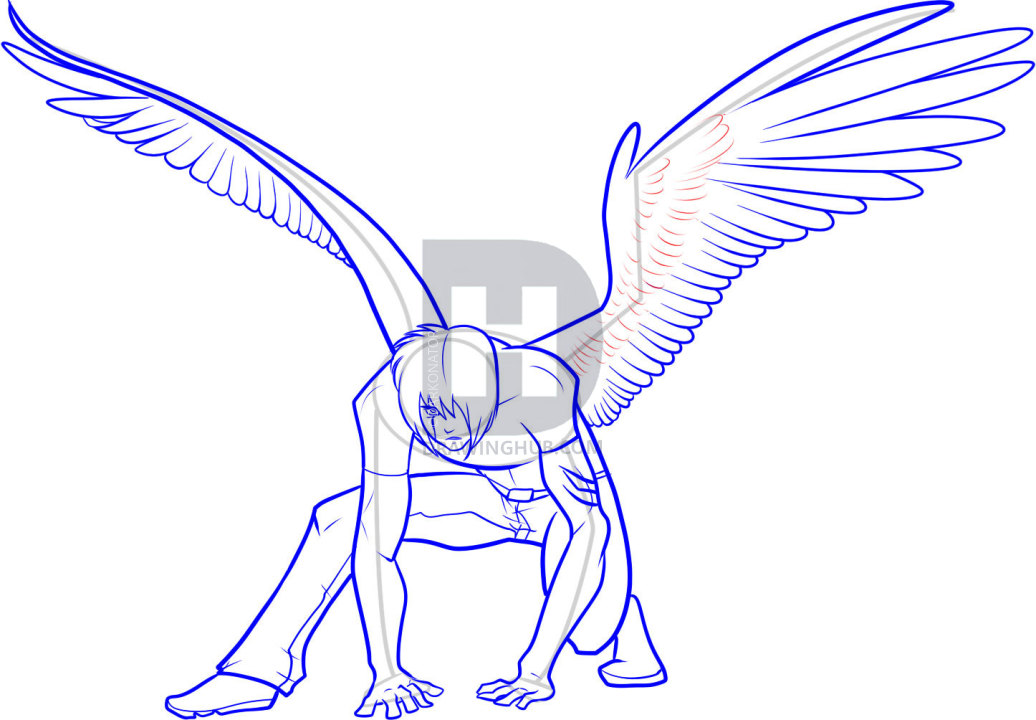 1036x720 How To Draw Anime Wings, Draw An Anime Angel, Step - Wings Drawing
