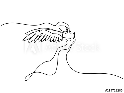 500x375 Continuous One Line Drawing Abstract Portrait Of Angel Woman - Wings Line Drawing