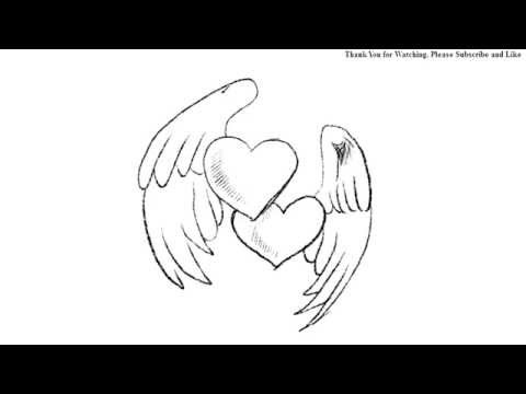 480x360 How To Draw Hearts With Wings Simple Line Drawing Yzarts - Wings Line Drawing