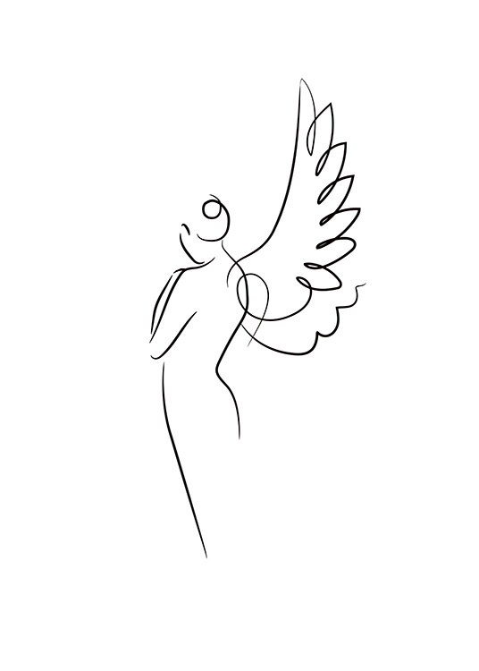 536x750 Line Art Wings Poster - Wings Line Drawing
