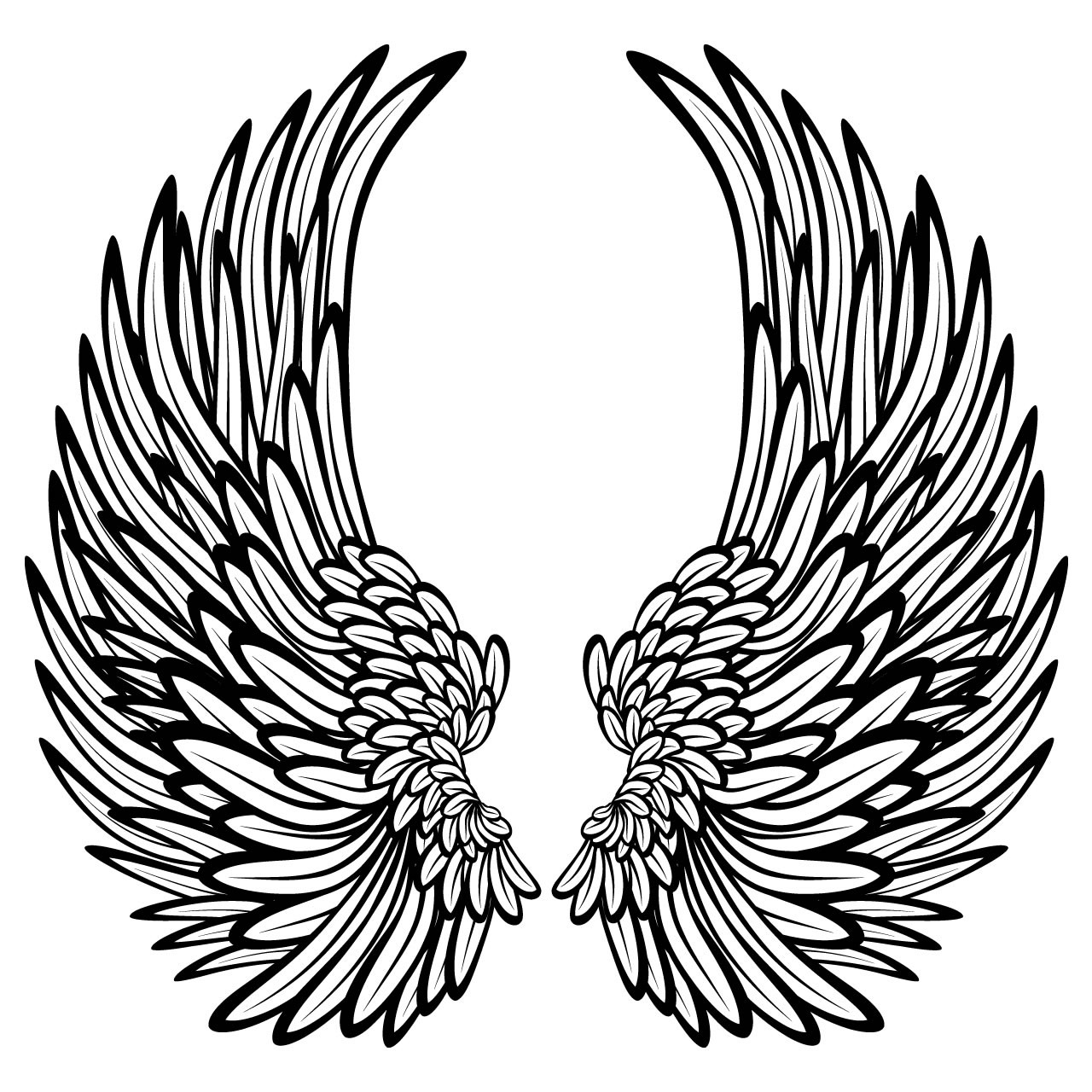 1280x1280 Simple Angel Wings Drawing Wing Template - Wings Line Drawing