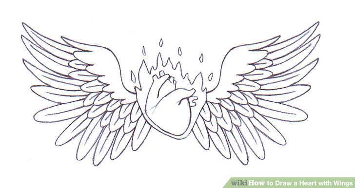 728x386 Ways To Draw A Heart With Wings - Wings Line Drawing