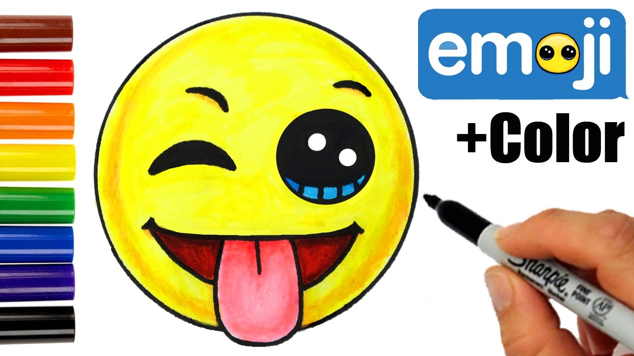 1280x720 how to draw + color emoji wwinking eye, tongue out face step - Winking Eye Drawing
