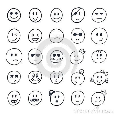 400x400 Set Of Hand Drawn Smiley, Funny Faces With Different Expressions - Winky Face Drawing
