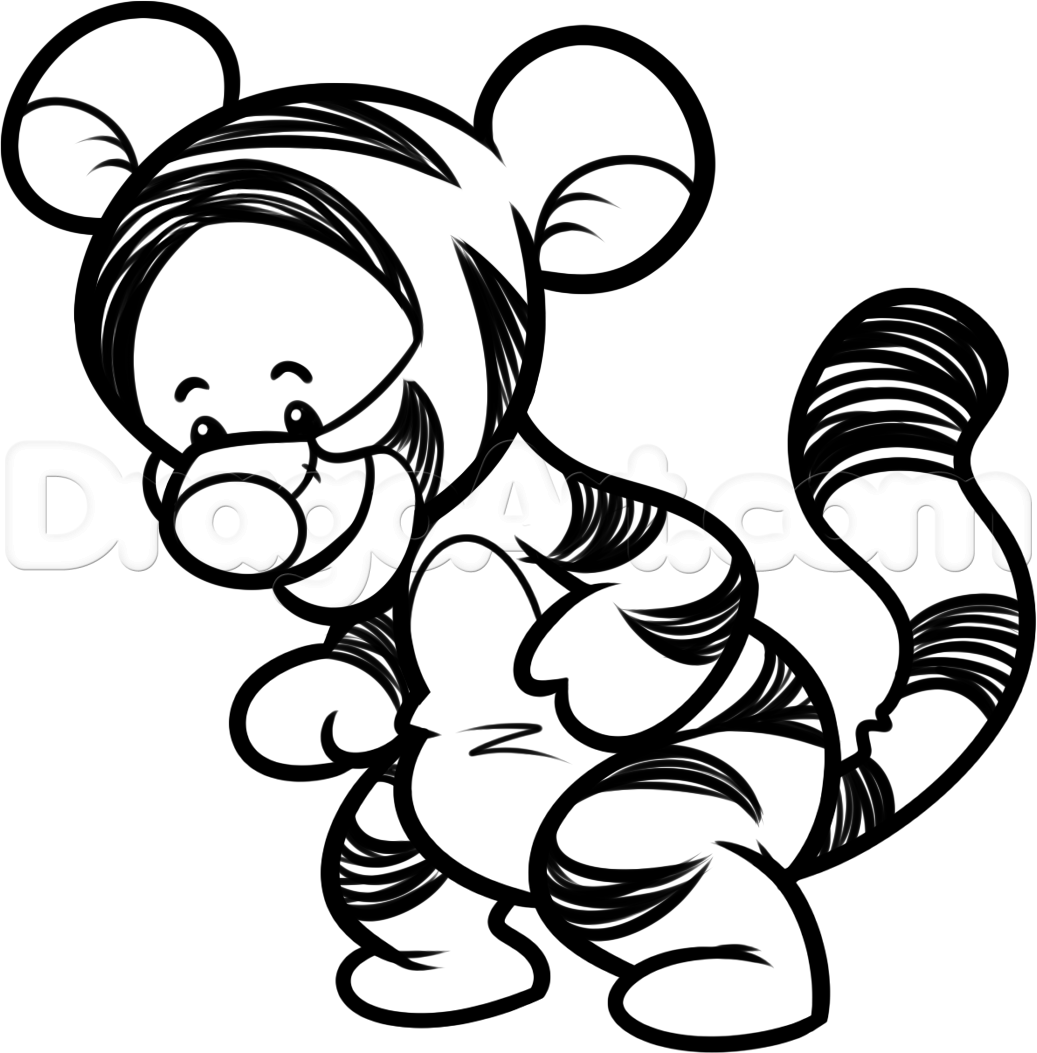 1037x1053 How To Draw Chibi Tigger Step Draws In Disney Drawings - Winnie Pooh Drawing