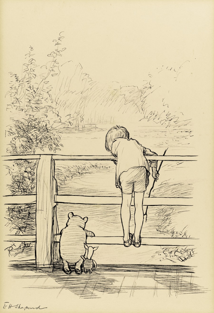 900x1318 Original, Illustration Of Pooh, Christopher Robin And Piglet - Winnie The Pooh Line Drawing