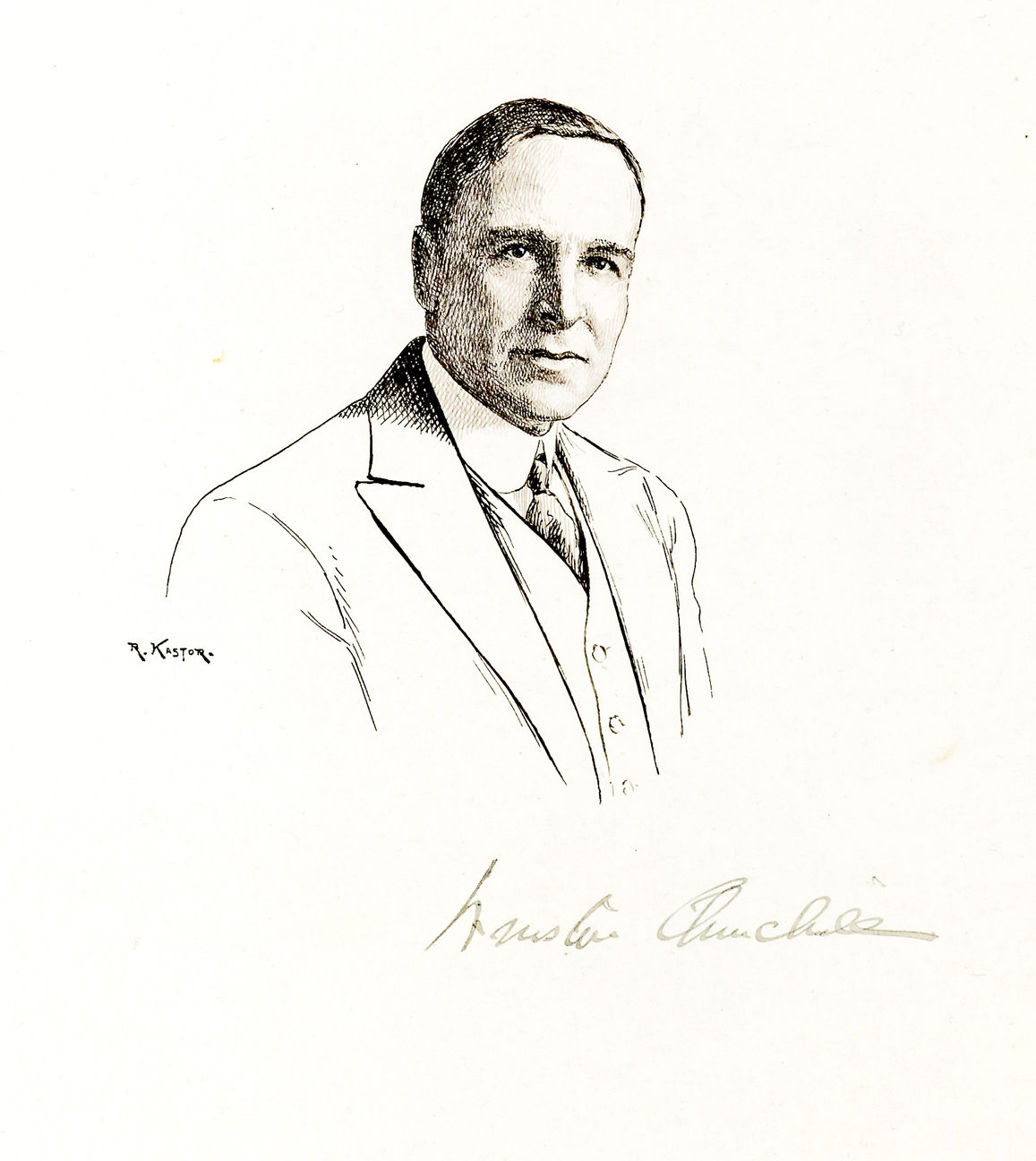 1157x1296 original robert kastor pen and ink drawing signed - Winston Churchill Drawing