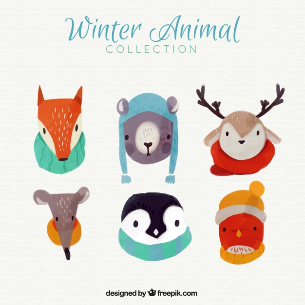 626x626 lovely watercolor animals with winter accessories vector free - Winter Animals Drawing