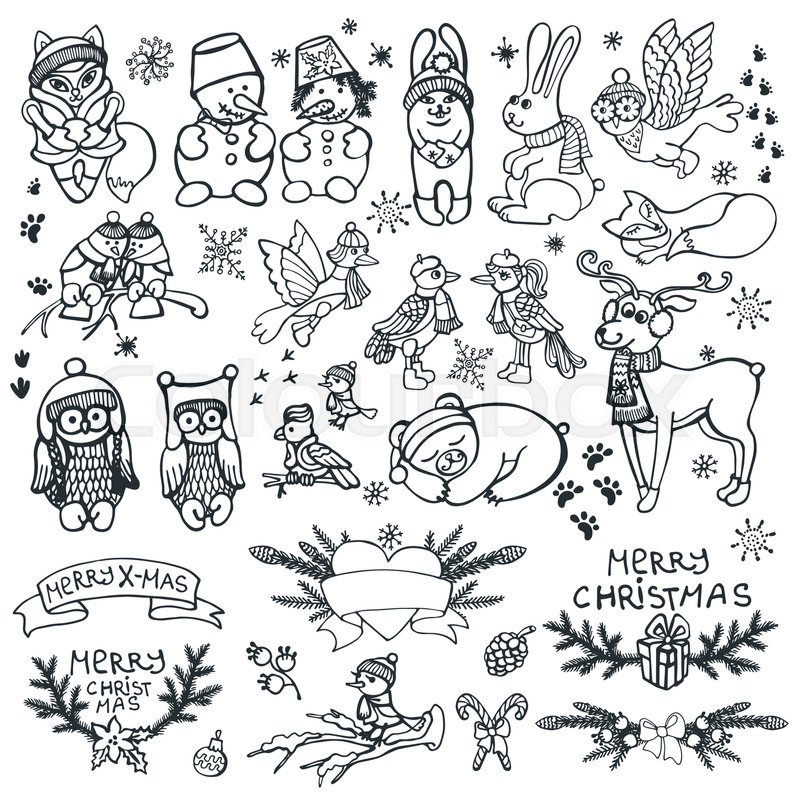 800x800 Christmas Animals Set Vectir New Year Stock Vector Colourbox - Winter Animals Drawing