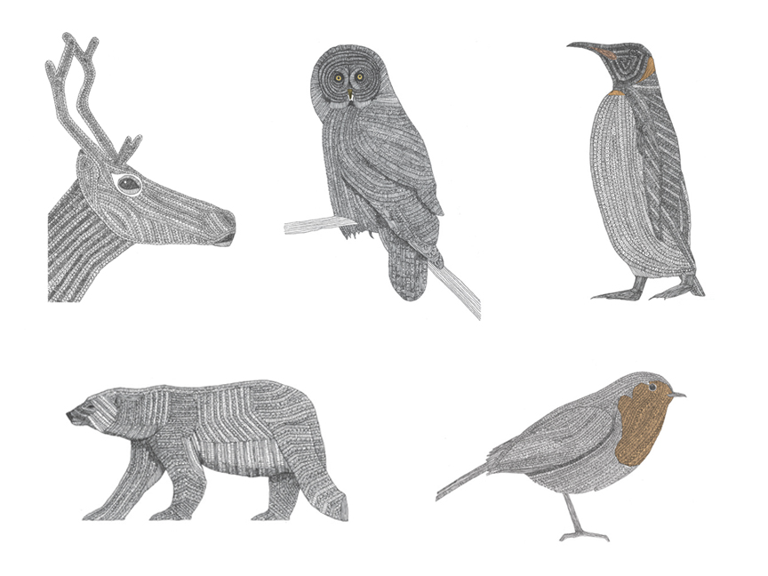 864x648 Winter Animals And Birds Buy Drawings And Cards - Winter Animals Drawing