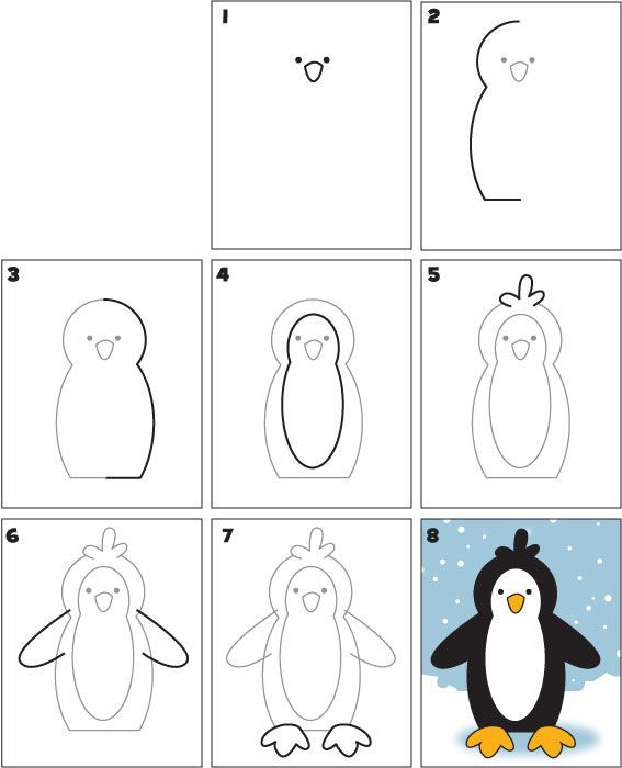 567x700 How To Draw A Penguin Winter Theme Penguins Drawings, Art - Winter Animals Drawing