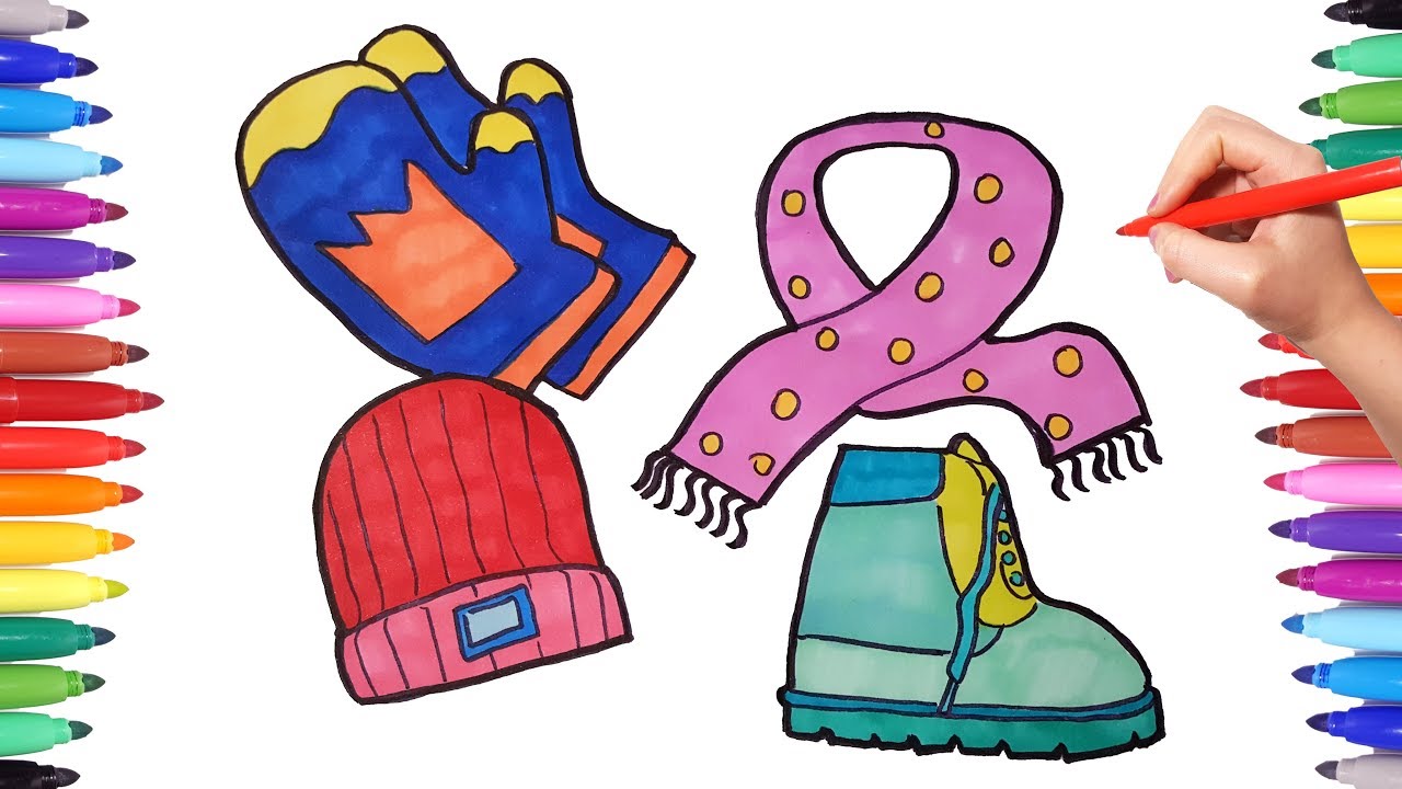 1280x720 winter set coloring pages for kids how to draw winter clothes - Winter Boots Drawing