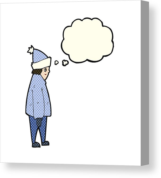 680x752 cartoon person in winter clothes with thought bubble canvas print - Winter Clothes Drawing