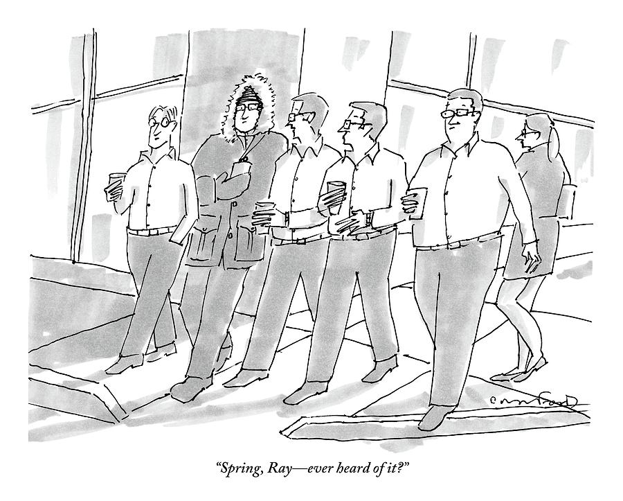 900x723 five guys walking one is wearing a winter coat drawing - Winter Coat Drawing