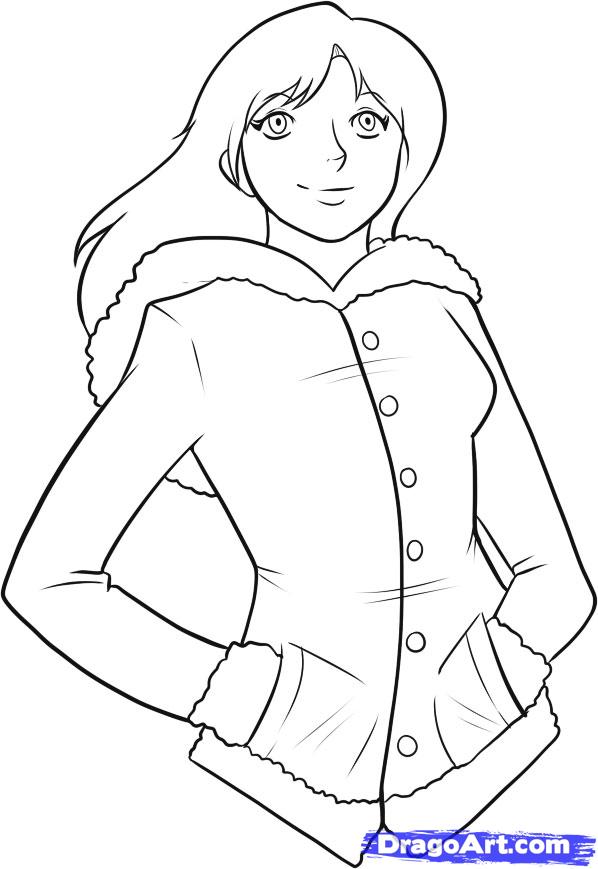 598x869 how to draw a coat, step - Winter Coat Drawing