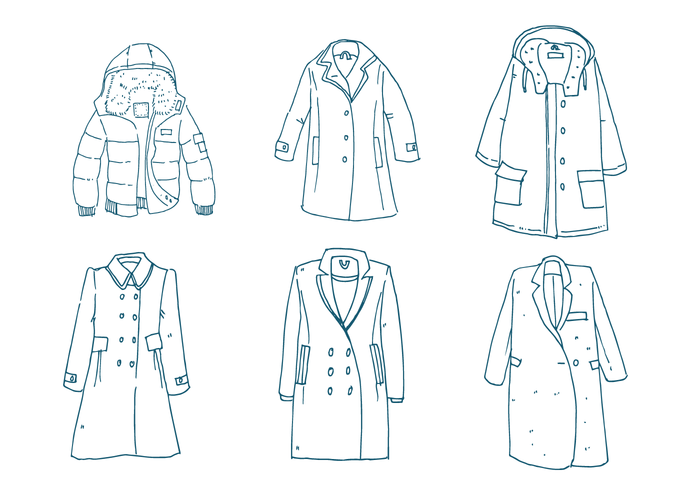 700x490 winter coat outline vector set - Winter Coat Drawing