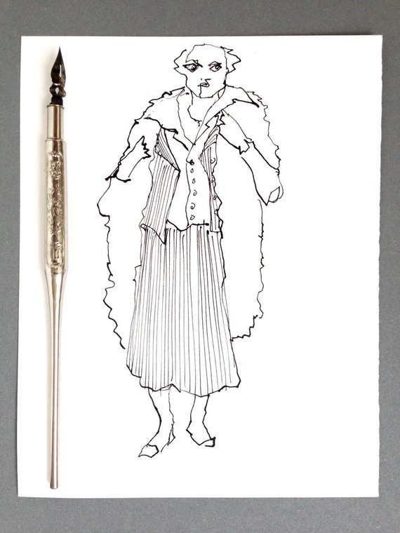 570x760 dutch fine artoriginal drawingblack and white artwoman in a etsy - Winter Coat Drawing