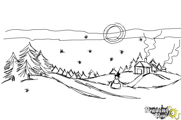 600x400 How To Draw A Winter Scene - Winter Drawing