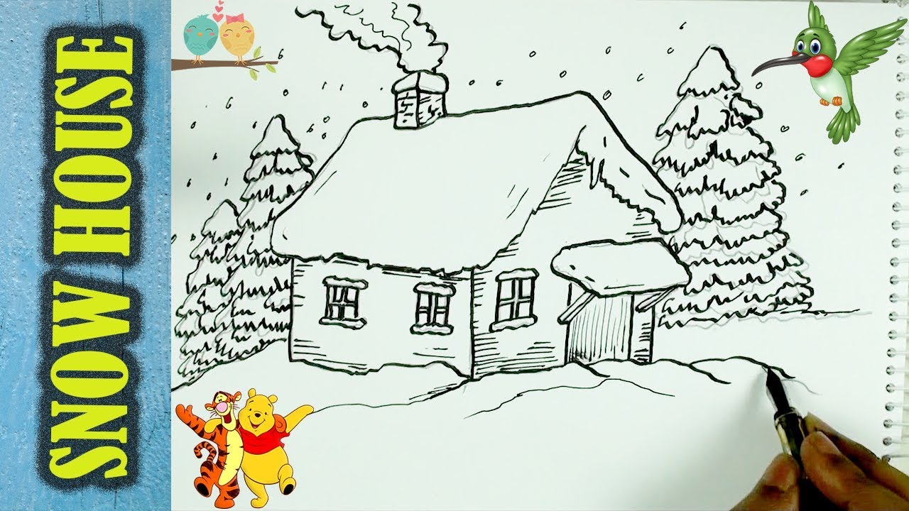 1280x720 Winter Drawing Idea For Kids Snow House Step - Winter Drawing