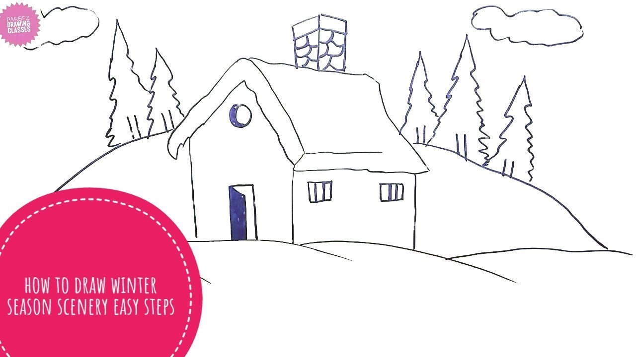 1280x720 How To Draw Winter Season Scenery Easy Steps - Winter Drawing