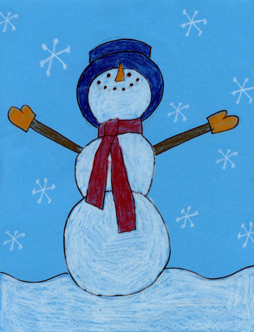 875x1143 Draw A Snowman Looking Up Art Projects For Kids First Grade - Winter Drawing For Kids