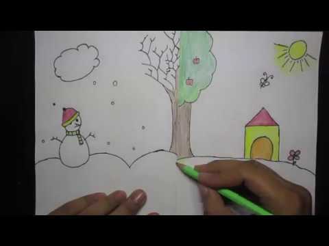 480x360 How To Draw Winter And Summer Season For Kids Sunrise Kids - Winter Drawing For Kids