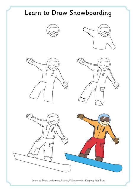 460x650 learn to draw snowboarding winter olympic crafts for kids - Winter Drawing For Kids