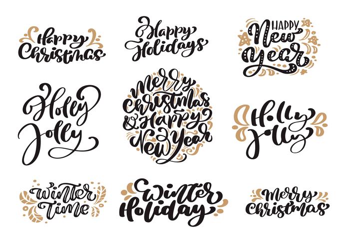 691x490 set of merry christmas vintage calligraphy lettering vector text - Winter Drawing Images