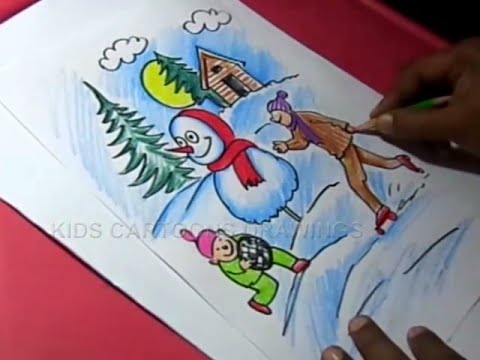 480x360 How To Draw Winter Season Color Drawing Step - Winter Drawing Kids