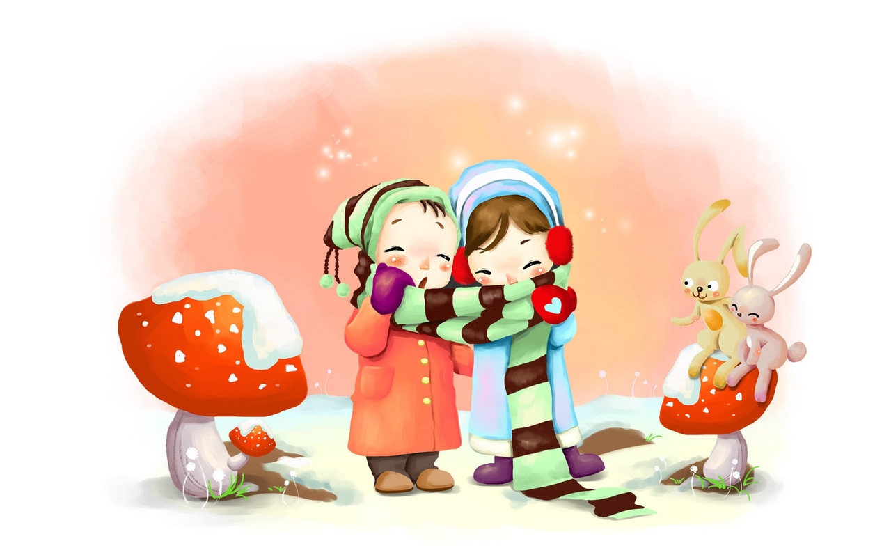 1280x800 download wallpaper drawing, winter, kids, breath - Winter Drawing Kids