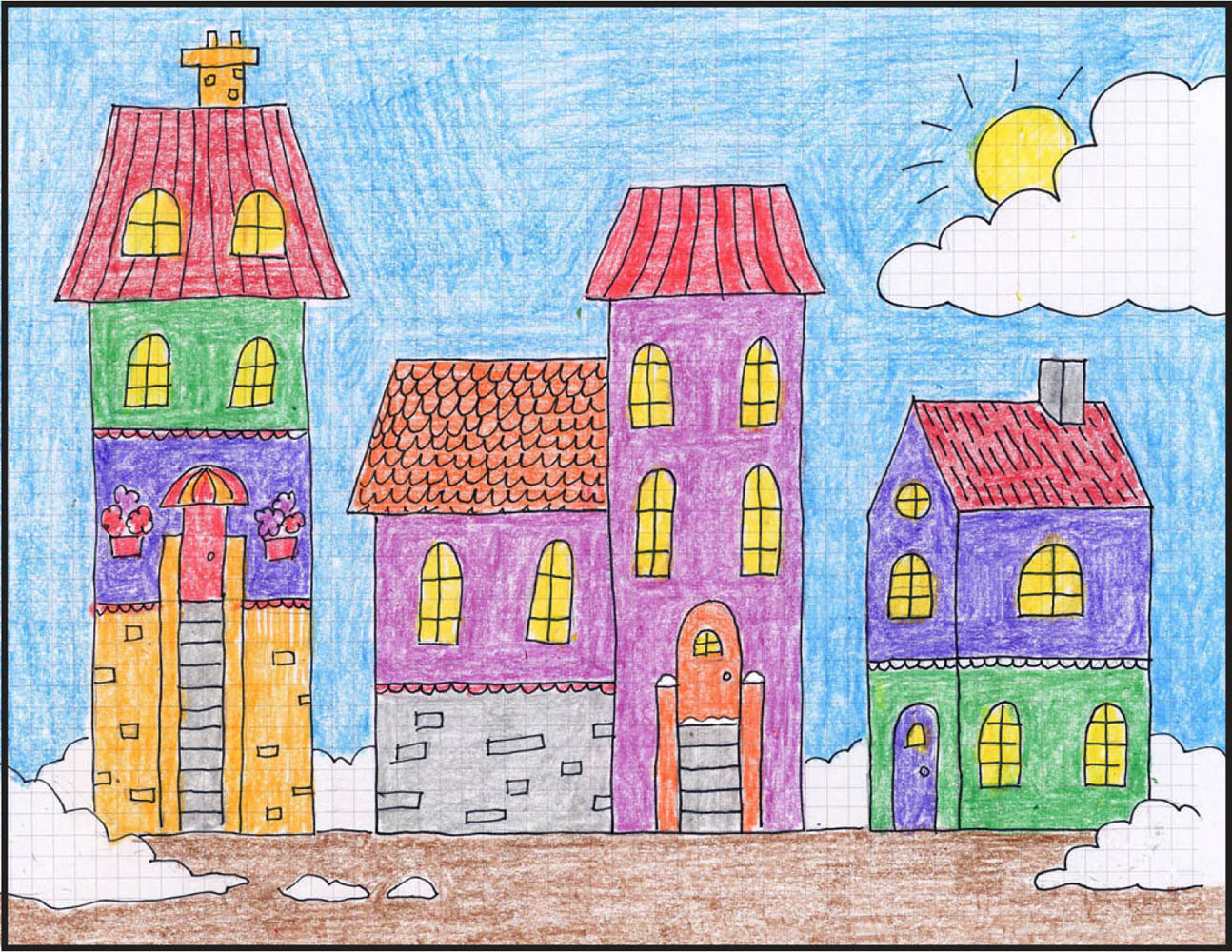 1294x1000 Draw A Winter Town Art Projects For Kids - Winter Drawing Kids