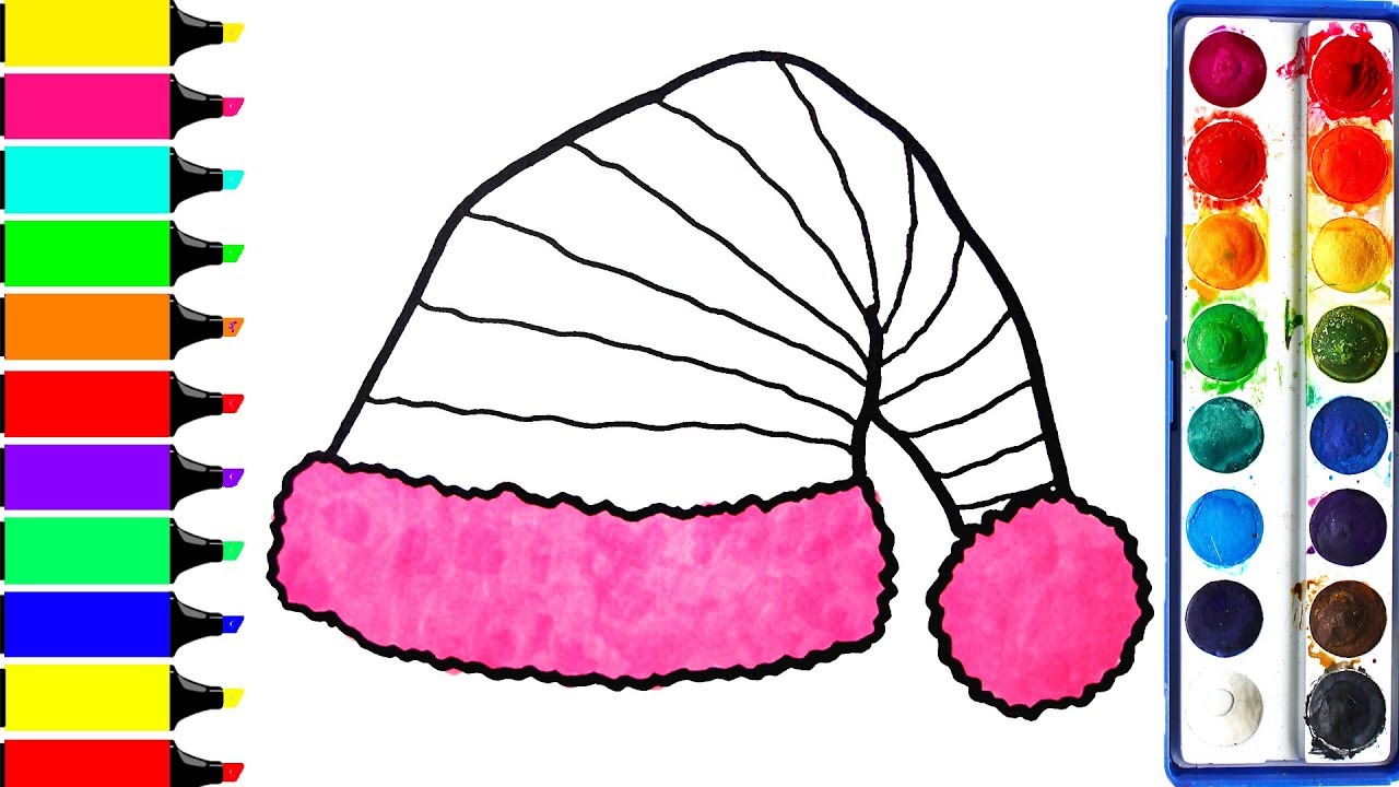 1280x720 pom pom cap coloring pages and drawing for kids winter cap - Winter Hat Drawing