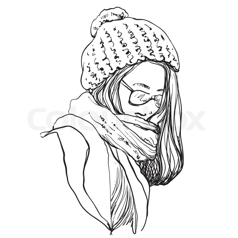 800x800 beautiful woman in winter scarf and stock vector colourbox - Winter Hat Drawing