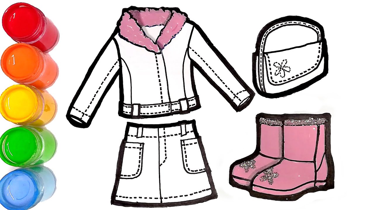 1280x720 glitter girl's winter jacket skirt bag boots drawing and coloring - Winter Jacket Drawing