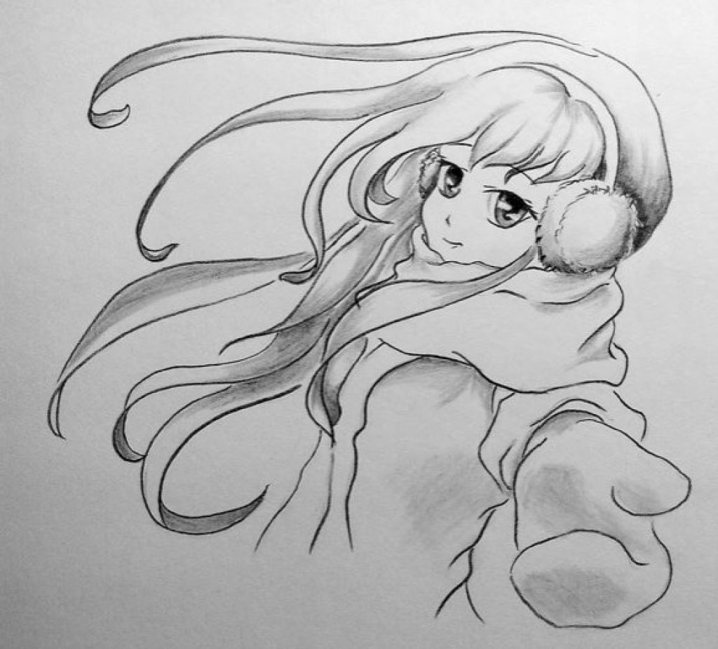 1024x925 learn how to draw a cute anime girl in a winter jacket mai - Winter Jacket Drawing