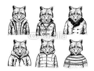 400x304 sketch of fox in winter jacket hand drawn vector illustration - Winter Jacket Drawing