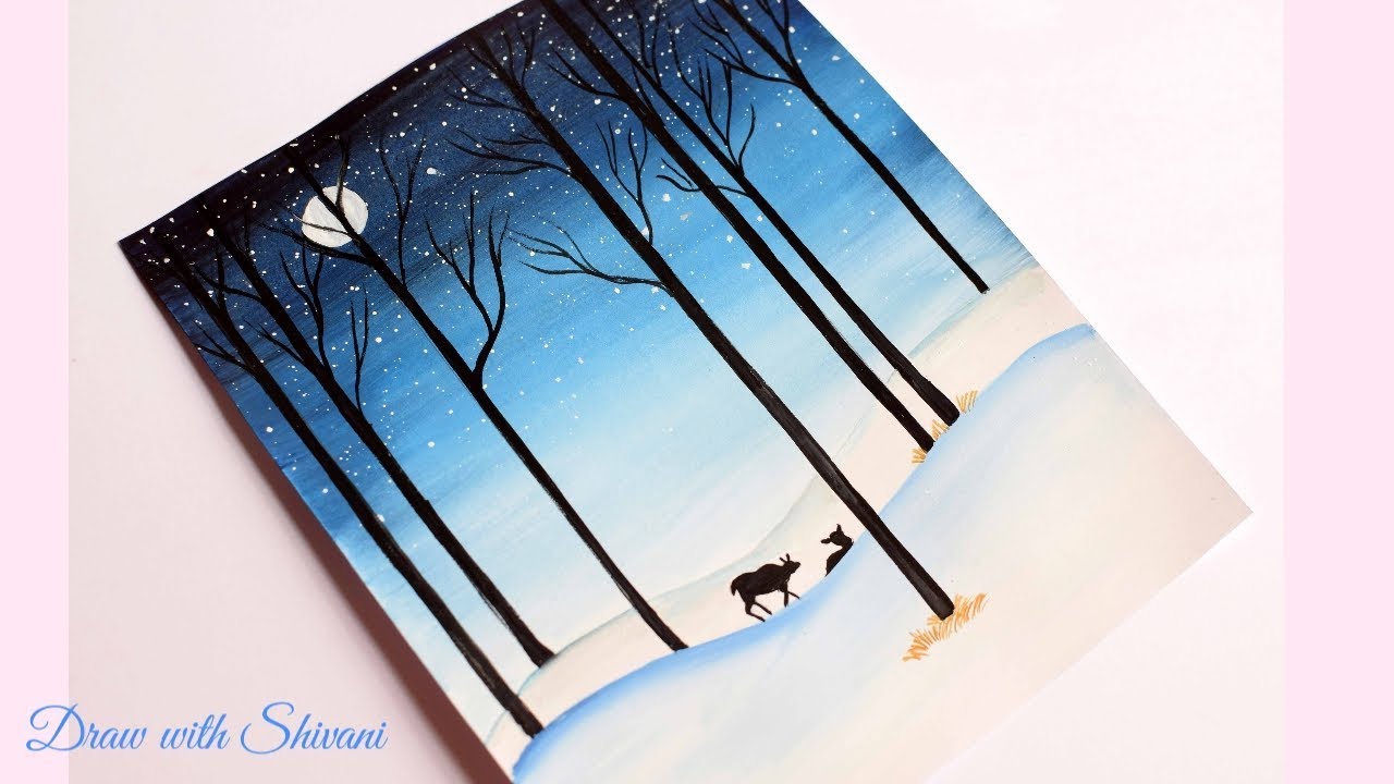 1280x720 how to make winter night scene winter landscape drawing most - Winter Landscape Drawing