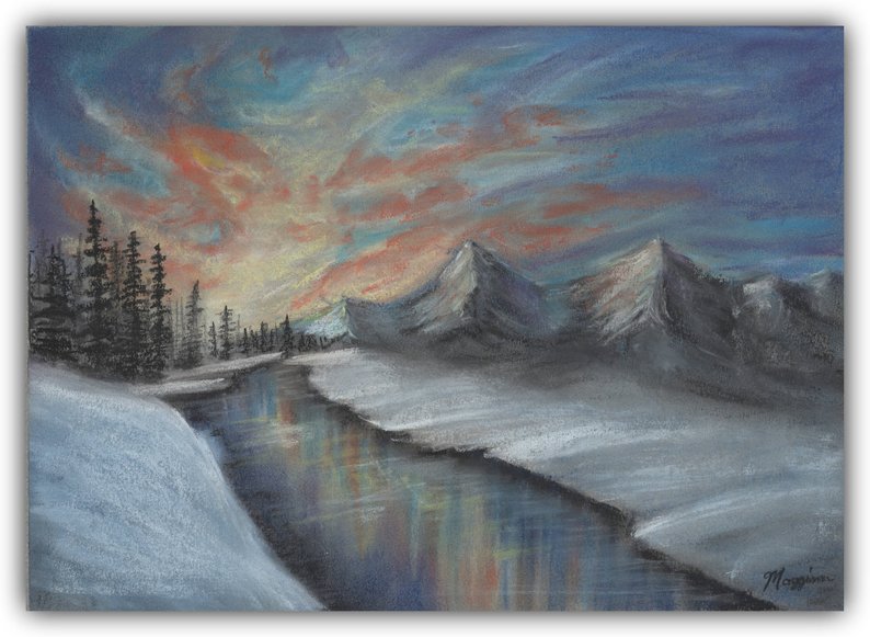 794x581 landscape pastel drawing winter painting winter scene etsy - Winter Landscape Drawing