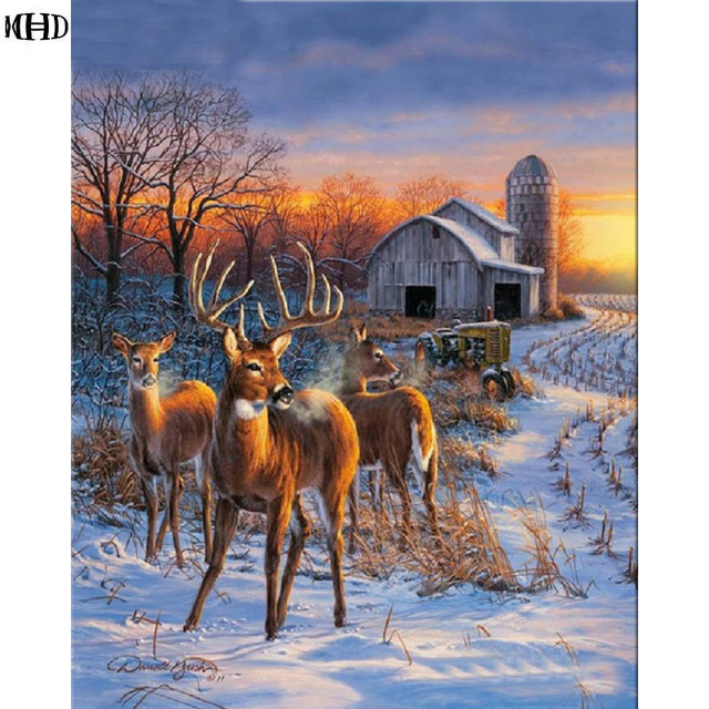 640x640 Mhd Diamond Painting Winter Scenery Diy Diamond Drawing Crafts - Winter Landscape Drawing
