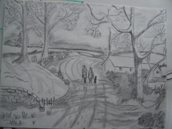600x450 tonal drawing of winter landscape - Winter Landscape Drawing