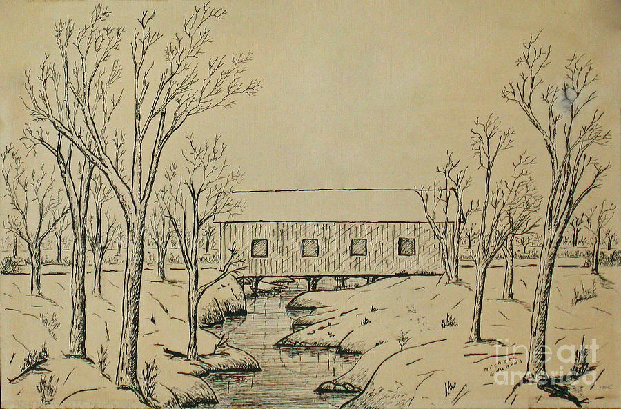 900x593 Winter Landscape In Ink Drawing - Winter Landscape Drawing
