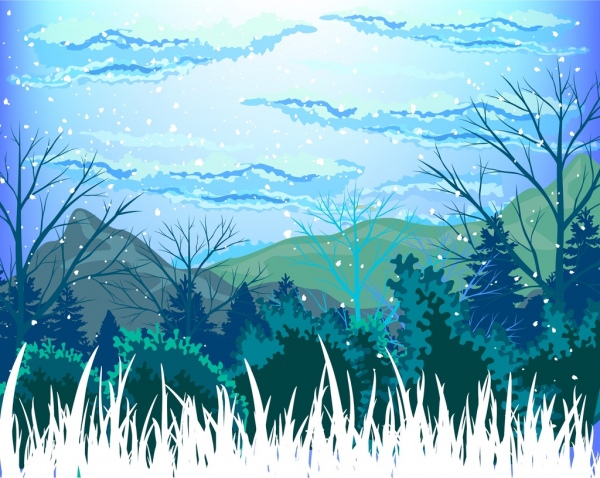 600x478 Winter Landscape Drawing Wild Mountain Decoration Colorful Design - Winter Landscape Drawing