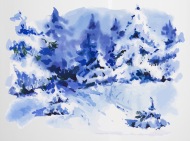 190x141 Winter Landscape Painting Watercolor Drawing Enamel Mug Spreadshirt - Winter Landscape Drawing