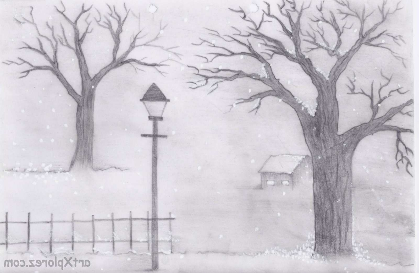 Beautiful Winter Scenery Drawing Pencil Entrevistamosa