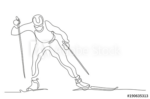 500x330 continuous line drawing illustration shows a athlete runs on skis - Winter Line Drawing