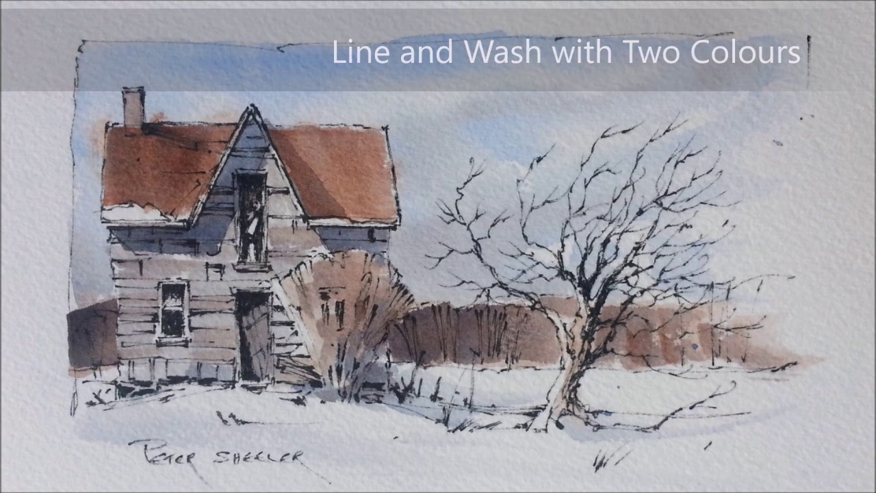 1280x720 line and wash winter farmhouse how to draw and paint old farmhouse - Winter Line Drawing