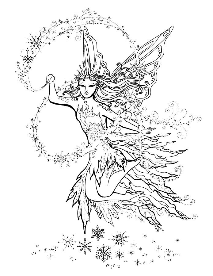 695x900 Winter Fae Drawing - Winter Line Drawing