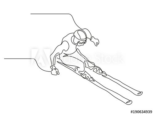 500x373 continuous line drawing illustration shows a alpine skier skiing - Winter Line Drawing